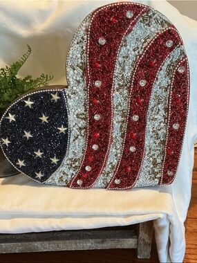 Beaded Patriotic / 4th of July Heart Tabletop Decor